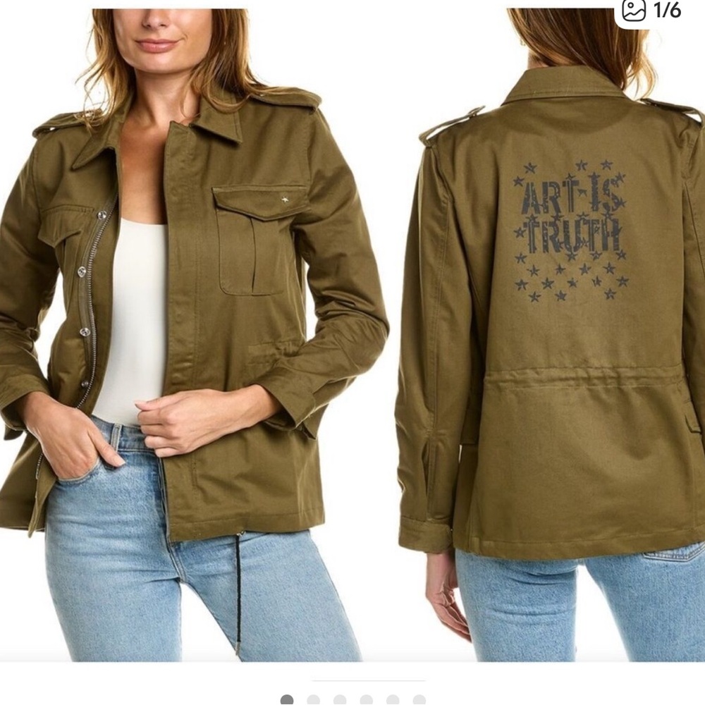 NWT $598 ZADIG and VOLTARE  Military Utility Jacket Back Graphic